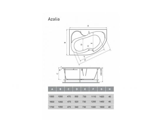 Акриловая ванна Vayer Azalia L 170x105 с каркасом_, изображение 6