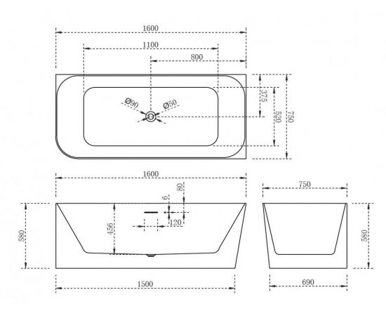 Акриловая ванна ABBER AB9331-1.6 R_, изображение 5