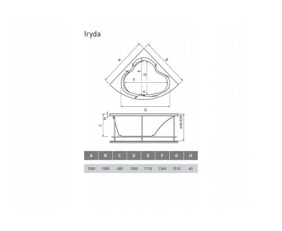 Акриловая ванна Vayer Iryda 150x150 с каркасом и слив-переливом_, изображение 7