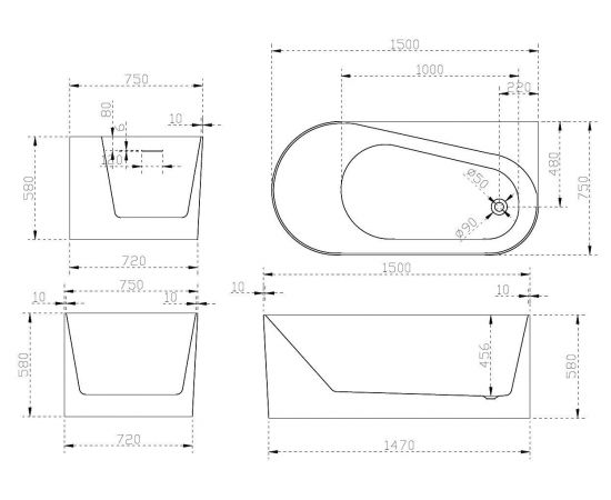 Акриловая ванна ABBER AB9496-1.5 R_, изображение 5