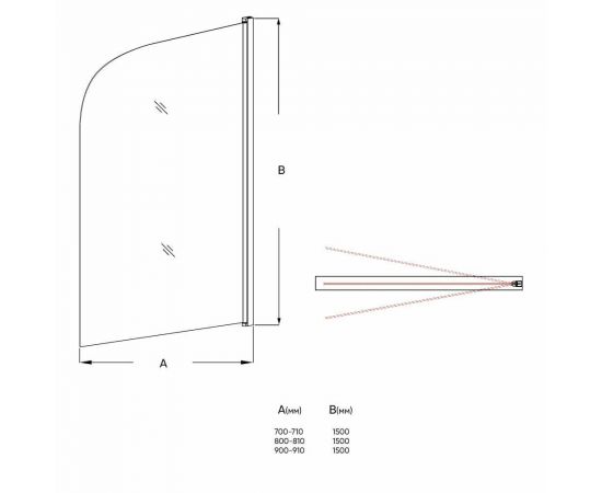 Шторка для ванной Veconi Palau 150 стекло прозрачное профиль хром PL80-70-01-19C1_, изображение 2