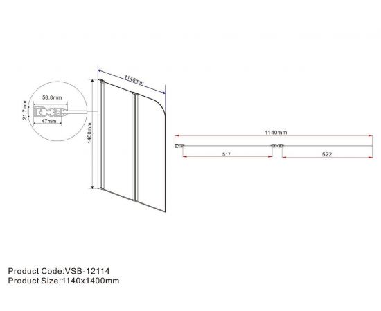 Душевая шторка на ванну Vincea VSB-12114CL, 114х140, профиль хром, стекло прозрачное_, изображение 3