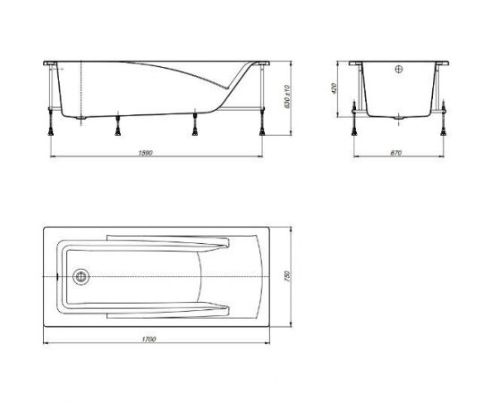 Акриловая ванна Roca Hall 170x75 с монтажным набором ZRU9302770_, изображение 4