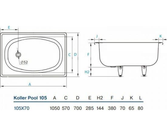 Стальная ванна Koller Pool 105X70E B15E1200E_, изображение 2