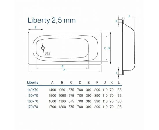 Стальная ванна Koller Pool Liberty 170X70 B70C2200E_, изображение 2