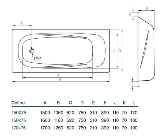 Стальная ванна Koller Pool Deline 150X75 B55US200E_, изображение 2