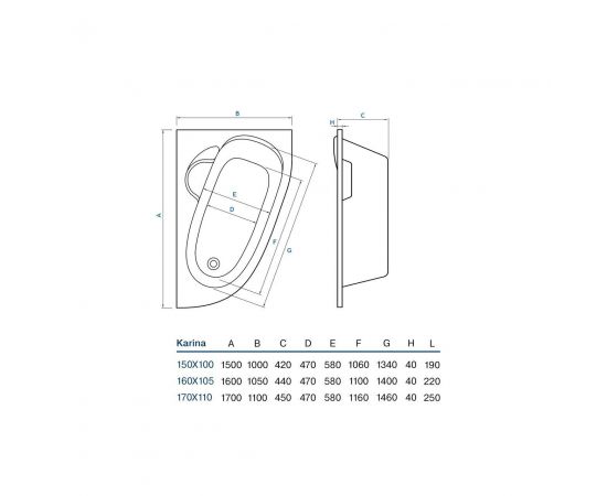 Акриловая ванна Koller Pool Karina 150X100 L_, изображение 2