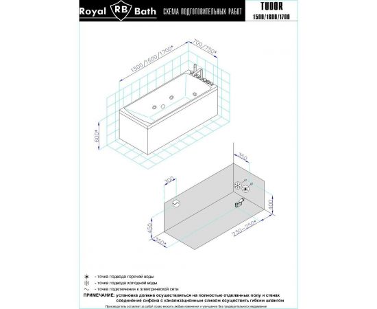 Гидромассажная ванна Royal Bath TUDOR STANDART 160x70x60_, изображение 3