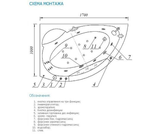 Акриловая ванна Акватек Аякс 2 AYK170-0000085 170x110 L, вклеенный каркас_, изображение 6