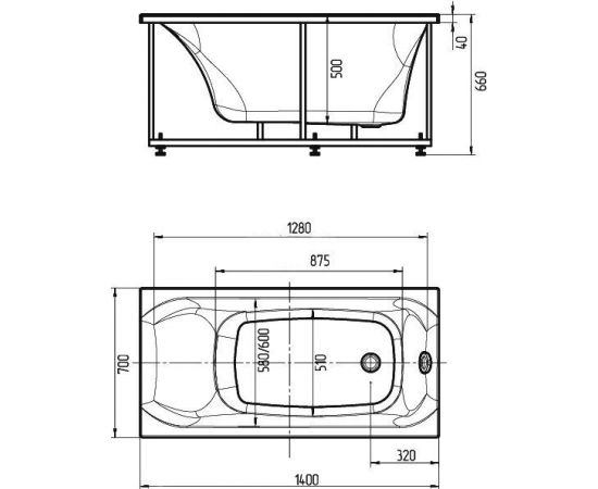 Акриловая ванна Акватек Альфа ALF140-0000024 140x70, слив справа_, изображение 4