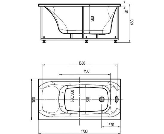 Акриловая ванна Акватек Альфа ALF170-0000066 170x70, слив справа_, изображение 4