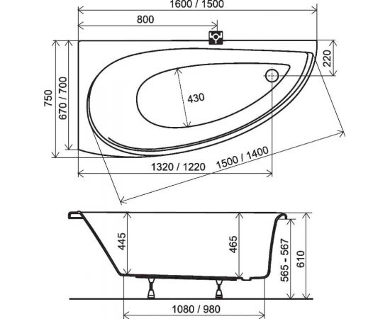 Акриловая ванна Ravak Avocado R 150 см с ножками CYS0000000_, изображение 2