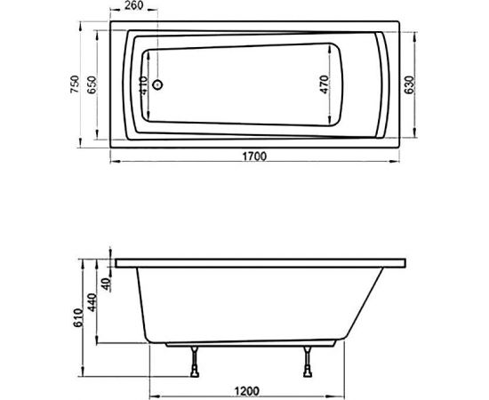 Акриловая ванна Ravak Domino Plus 170 с ножками CY00030000_, изображение 4