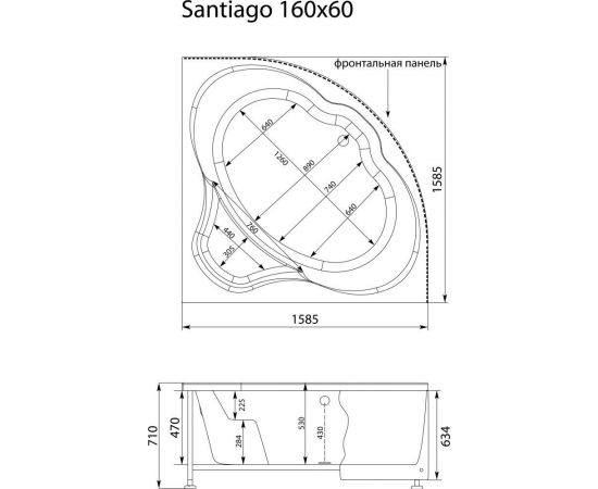 Акриловая ванна Aquanet Santiago 160x160 с каркасом_, изображение 9