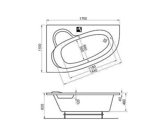 Акриловая ванна Ravak Asymmetric 170 L с ножками CY44000000_, изображение 2