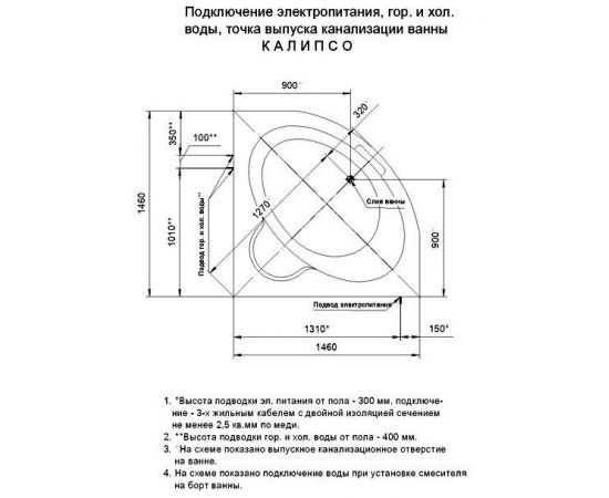 Акриловая ванна Акватек Калипсо KAL146-0000005 145x145 с гидромассажем и экраном_, изображение 5