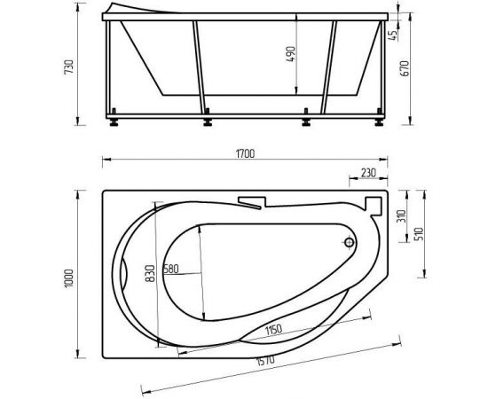 Акриловая ванна Акватек Таурус TAR170-0000084 170x100 L, с фронтальным экраном_, изображение 4