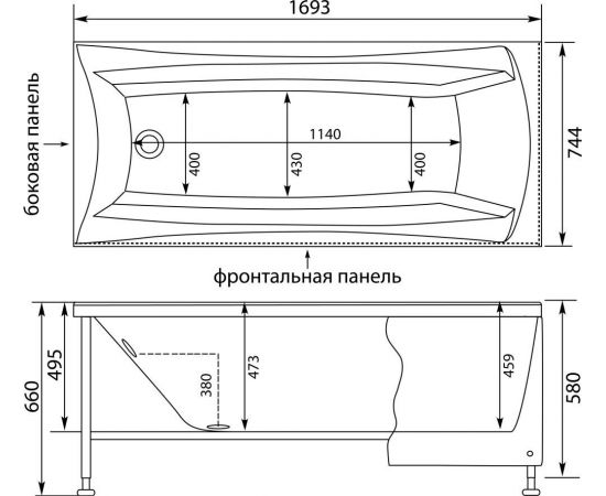 Акриловая ванна Aquanet Cariba 170x75 с каркасом_, изображение 9