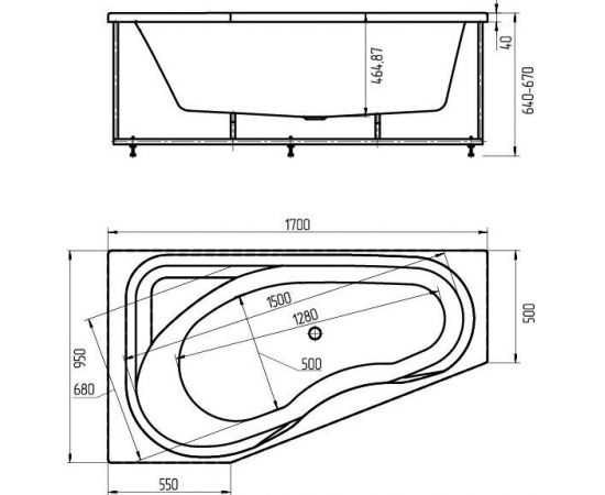 Акриловая ванна Акватек Медея MED180-0000037 170x95 L, вклеенный каркас_, изображение 4