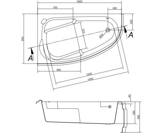 Акриловая ванна Cersanit Joanna 160 L ультра белый с ножками 501000_, изображение 4