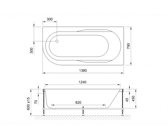 Акриловая ванна Royal Bath Azur 140x80 R с каркасом RB614200K_, изображение 4