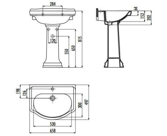 Раковина подвесная 65 см Creavit KLASIK КАРАМЕЛЬ KL065-00PR00E-0000_, изображение 2