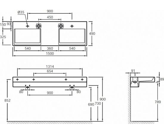 Раковина Jacob Delafon Terrace EXA112 150 см двойная_, изображение 10