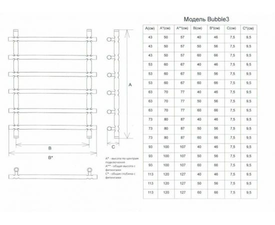 Полотенцесушитель Двин Bubble3 80/60 1"-3/4"-1/2" Универсальный К1, Полированный (4627148217600)_, изображение 2