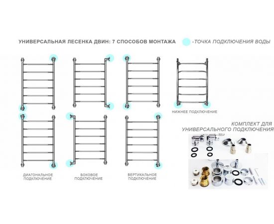 Полотенцесушитель Двин Bubble3 80/60 1"-3/4"-1/2" Универсальный К1, Полированный (4627148217600)_, изображение 3