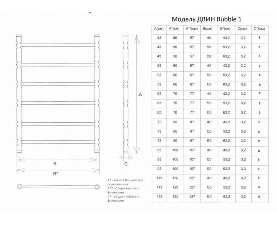 Полотенцесушитель Двин Bubble 1 electro 100/60 1"-1/2" Электрический  ТЭН справа К эл, Белый (4627170784354)_, изображение 2