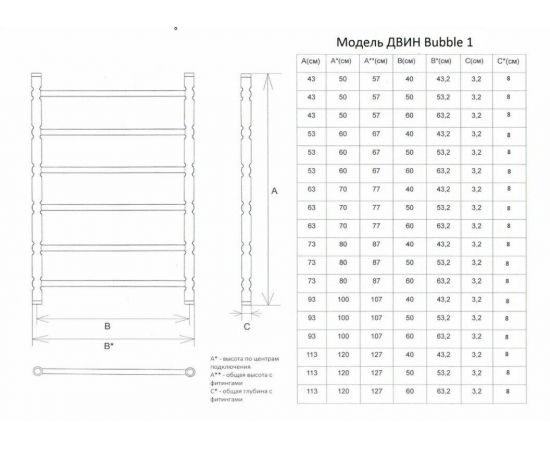 Полотенцесушитель Двин Bubble 1 electro 100/60 1"-1/2" Электрический  ТЭН справа К эл, Полированный (4627170784378)_, изображение 2