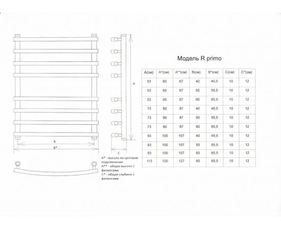 Полотенцесушитель Двин R primo electro 100/60 1"-3/4"-1/2" Электрический ТЭН справа К эл, Полированный (4627085364894)_, изображение 2