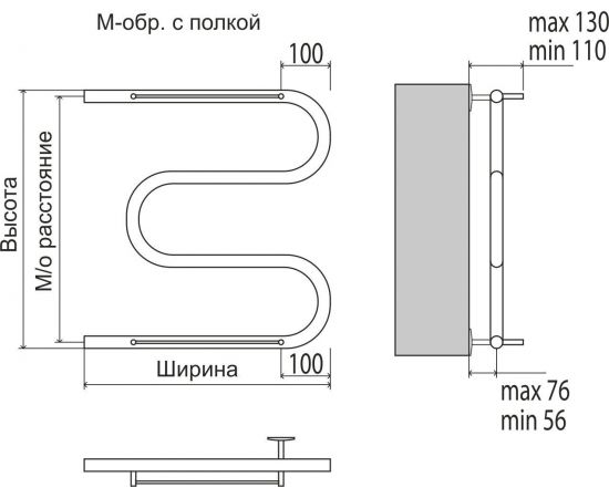 Полотенцесушитель водяной Terminus М-образный с полкой 1" 600х600_, изображение 3