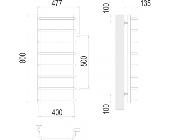 Полотенцесушитель водяной Terminus Стандарт П8 400х800 боковое подключение 500_, изображение 3