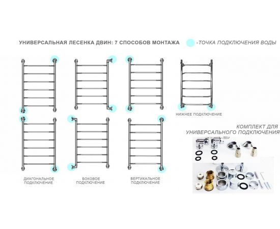 Полотенцесушитель Двин L braid 60/15/55 1"-3/4"-1/2" Универсальный К1, Полированный (4627146180999)_, изображение 3