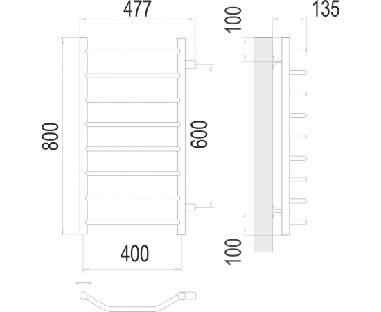 Полотенцесушитель водяной Terminus Виктория П8 400х800 боковое подключение 600_, изображение 3