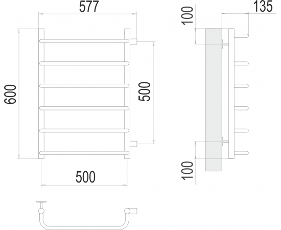 Полотенцесушитель водяной Terminus Стандарт П6 500х600 боковое подключение 500_, изображение 3
