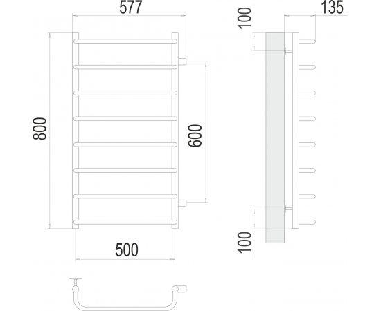 Полотенцесушитель водяной Terminus Стандарт П8 500х800 боковое подключение 600_, изображение 3