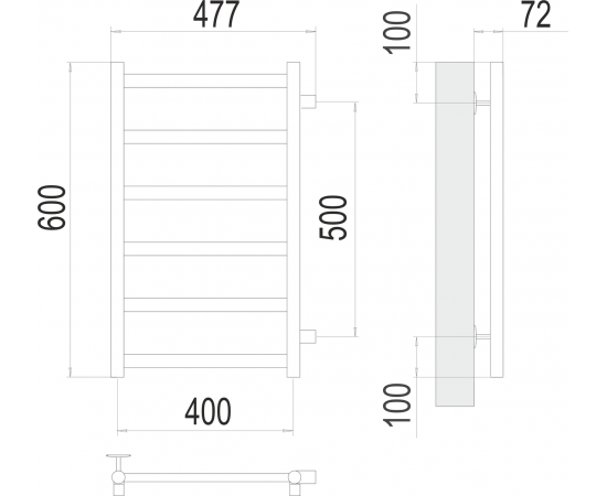 Полотенцесушитель водяной Terminus Аврора П6 400х600 боковое подключение 500_, изображение 3