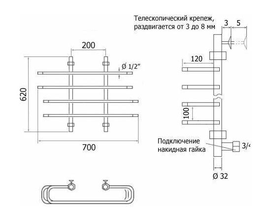 Полотенцесушитель водяной Aquanet Vigo 600x700_, изображение 3