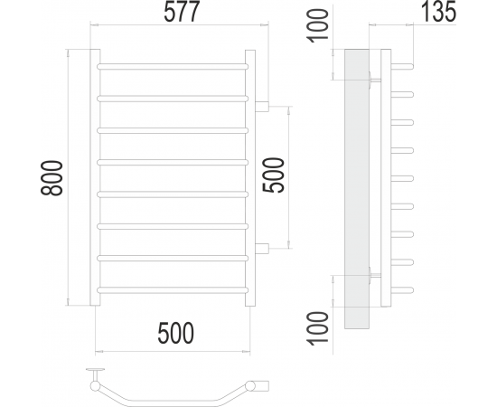 Полотенцесушитель водяной Terminus Виктория П8 500х800 боковое подключение 500_, изображение 3