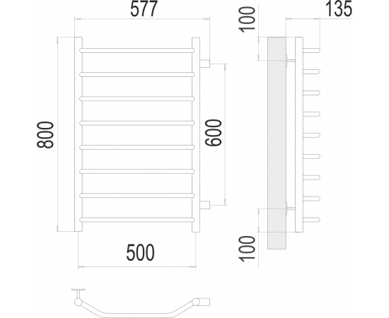 Полотенцесушитель водяной Terminus Виктория П8 500х800 боковое подключение 600_, изображение 3