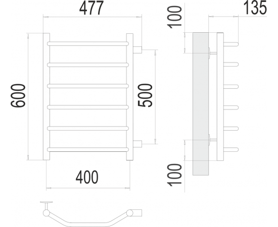 Полотенцесушитель водяной Terminus Виктория П6 400х600 боковое подключение 500_, изображение 3
