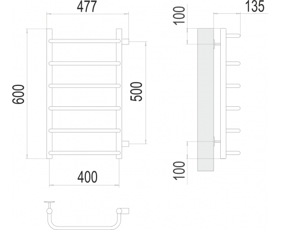 Полотенцесушитель водяной Terminus Стандарт П6 400х600 боковое подключение 500_, изображение 3