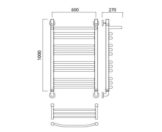 Полотенцесушитель водяной ДУГА групповая с полкой 100х60 Aquanerzh 000-600A10060_, изображение 2