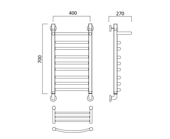 Полотенцесушитель водяной ДУГА групповая с полкой 70х40 Aquanerzh 000-600A7040_, изображение 2