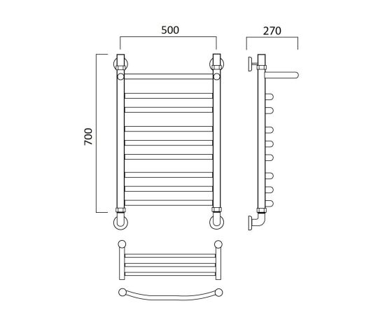 Полотенцесушитель водяной ДУГА групповая с полкой 70х50 Aquanerzh 000-600A7050_, изображение 2