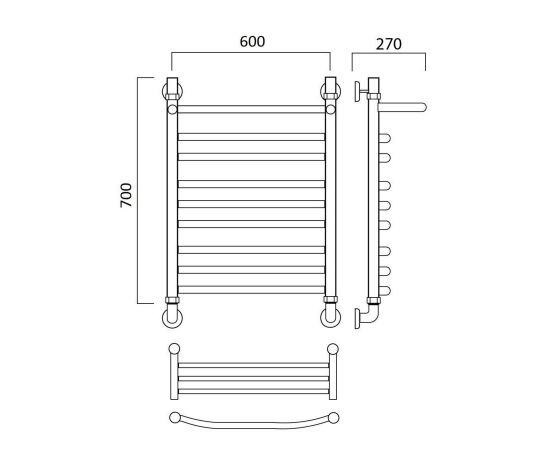 Полотенцесушитель водяной ДУГА групповая с полкой 70х60 Aquanerzh 000-600A7060_, изображение 2
