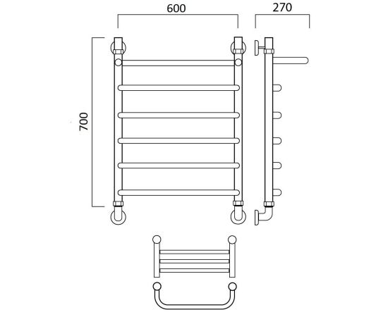 Полотенцесушитель водяной СКОБА с полкой 70х60 Aquanerzh 004-0A7060_, изображение 2