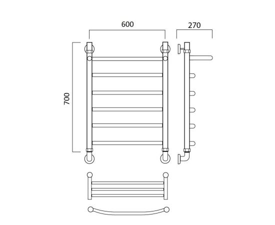 Полотенцесушитель водяной ДУГА с полкой 70х60 Aquanerzh 02-003A7060_, изображение 2